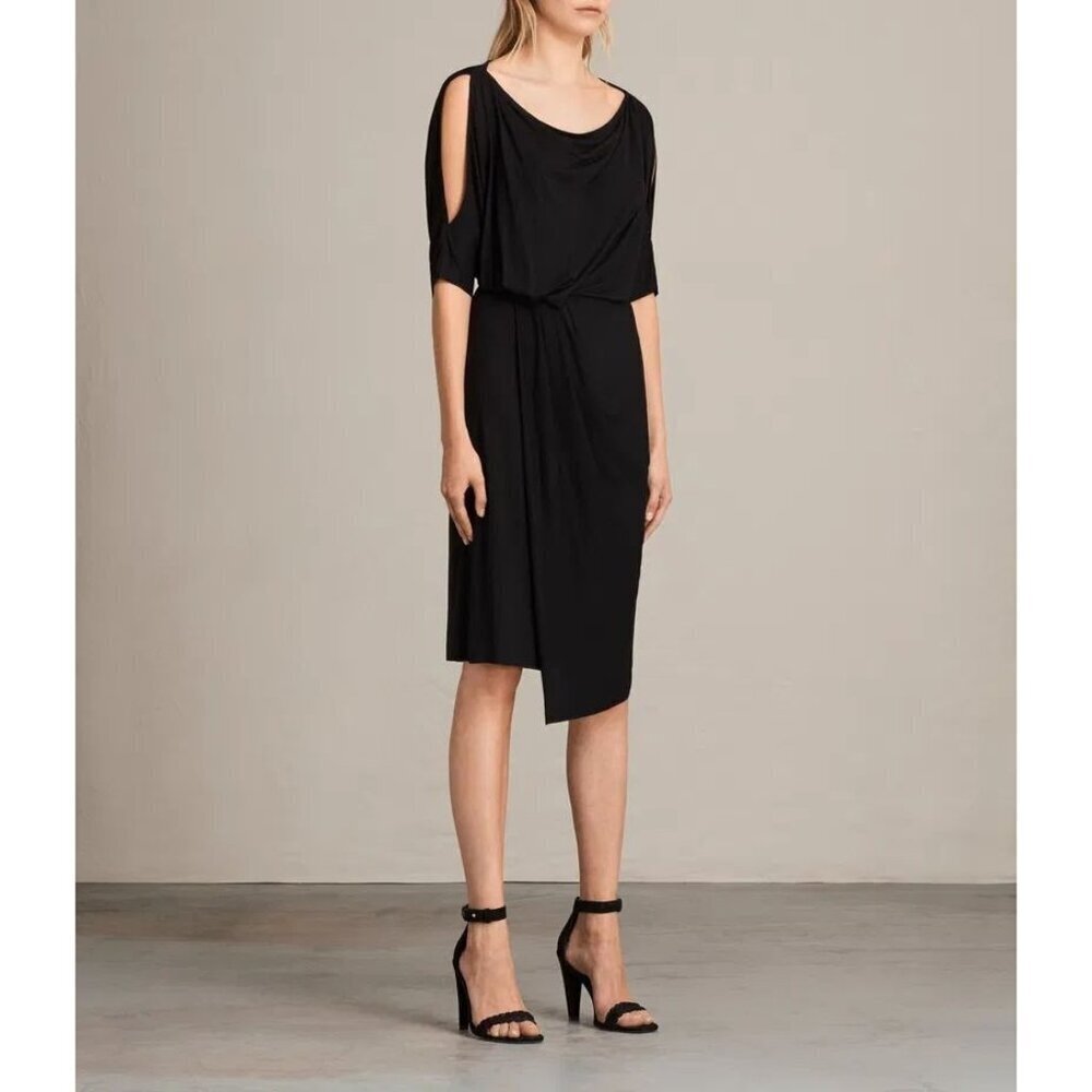 All saints Black Sina Boat neckline Midi Dress Women's Size XS